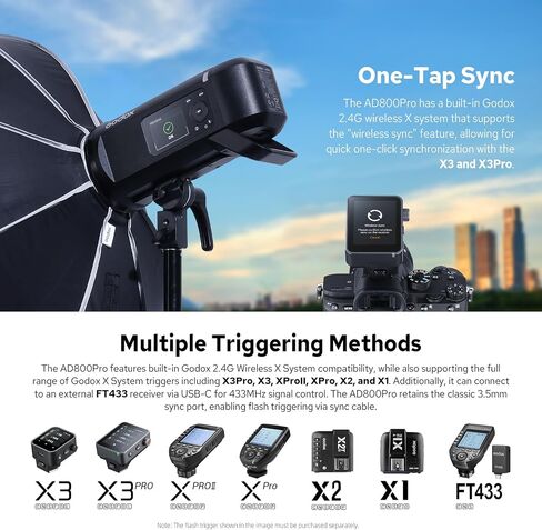 GODOX AD800 Pro AD800Pro Outdoor Flash Strobe Light, 800Ws TTL 1/8000s HSS Flash Monolight, 300 Full Power Pops, 0.01-1.5s Recycle Time, Battery-Powered All-in-One Outdoor Photography Lighting in Kuwait