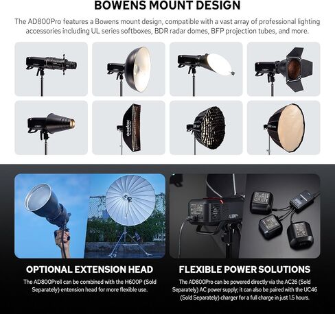 GODOX AD800 Pro AD800Pro Outdoor Flash Strobe Light, 800Ws TTL 1/8000s HSS Flash Monolight, 300 Full Power Pops, 0.01-1.5s Recycle Time, Battery-Powered All-in-One Outdoor Photography Lighting in Kuwait