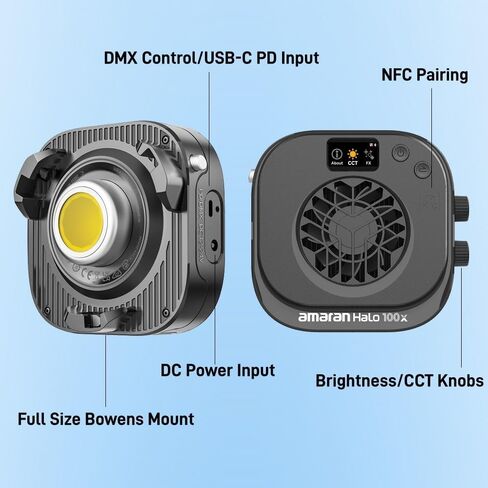 Amaran Halo 100x COB Video Light Bi-Color Compact Bowens 100W | 2700K-6500K, USB-C PD, App Control, NFC Pairing, CRI 96+, TLCI 97+, Photography, Streaming in Kuwait