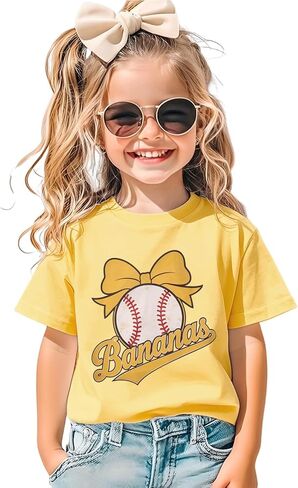 IZYJOY Baseball Shirt for Toddler Girls Banana T-Shirt Cute Bow Baseball Tee Kids Baseball Outfit Game Day Short Sleeve Tops in Kuwait