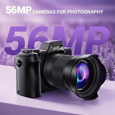 4K Digital Camera for Photography, 56MP Autofocus Vlogging Camera for YouTube Travel, 3" 180°Flip Screen & Lens Hood 16X Zoom, 32GB SD Card for Teens & Beginners in Kuwait