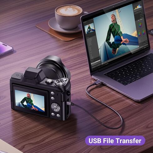 4K Digital Camera for Photography, 56MP Autofocus Vlogging Camera for YouTube Travel, 3" 180°Flip Screen & Lens Hood 16X Zoom, 32GB SD Card for Teens & Beginners in Kuwait