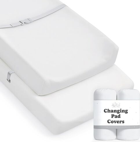 Baby Changing Pad Cover 2-Pack for Boys, Girls (Moonlit White) - Premium Fitted Sheets Baby Diaper Changing Table Cover - Buttery Soft Cotton Blend in Kuwait