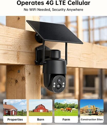 4G LTE Cellular Security Camera, No WiFi Needed, 4MP Live Video, 360° Full View, Built-in SIM Card, Color Night Vision, Instant Alerts, 2 Storage Ways, Solar Outdoor Camera for Off-Grid Areas in Kuwait