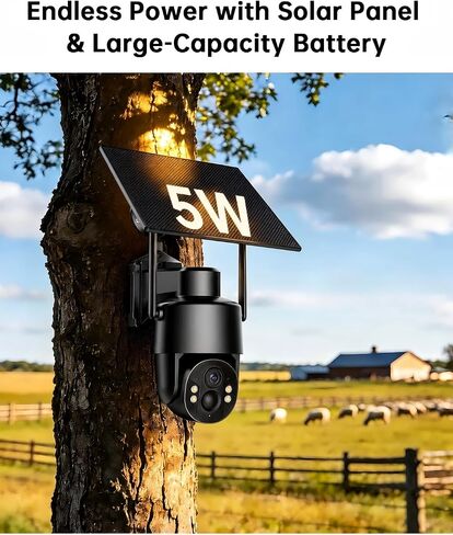 4G LTE Cellular Security Camera, No WiFi Needed, 4MP Live Video, 360° Full View, Built-in SIM Card, Color Night Vision, Instant Alerts, 2 Storage Ways, Solar Outdoor Camera for Off-Grid Areas in Kuwait
