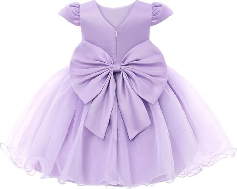 Toddler Baby Girls Dress Wedding Flower Girl Dress 6M-4T | Toddler Baby Tulle Dresses Round Neck V Back Removable Bow Pageant Party Birthday Formal in Kuwait
