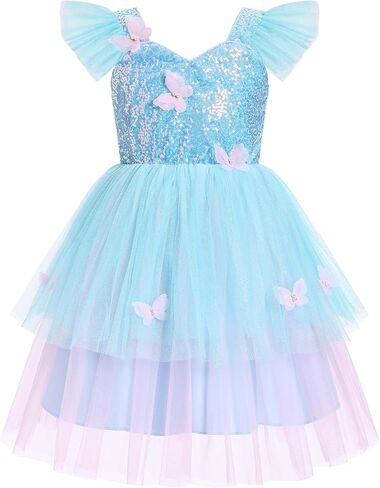 IDOPIP Toddler Baby Girls Shiny Butterfly Tutu Dress Princess Birthday Party Pageant Flower Girl Wedding Tulle Dresses 2-6T in Kuwait