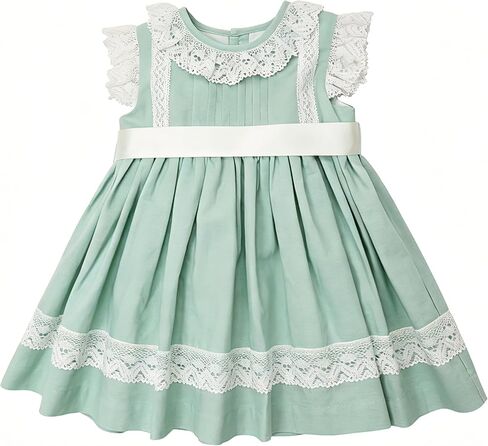 Baby Girl's Mint Green Lace Dress with Satin Ribbon Belt - Elegant Christening, Special Occasion & Family Gathering Outfit in Saudi Arabia