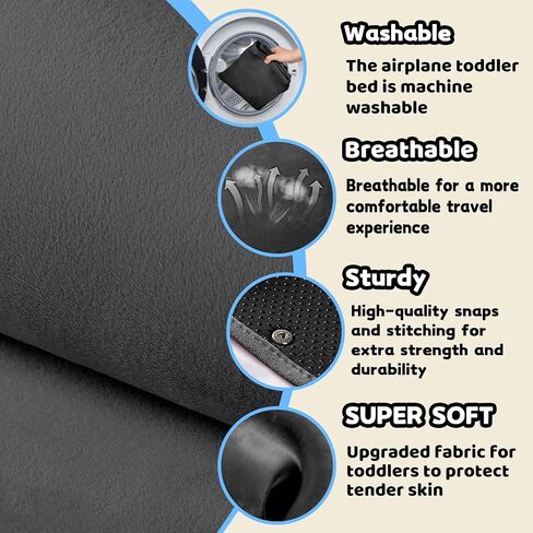 Toddler Airplane Bed, Portable Kids Airplane Seat Extender, Soft Plane Bed for Flights, Midnight in Kuwait