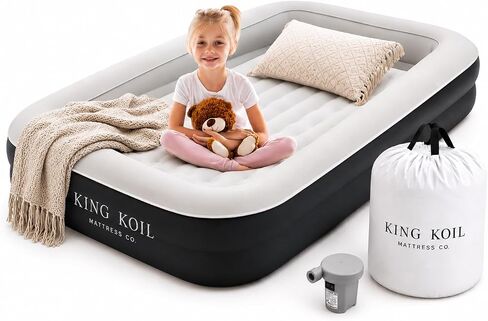 King Koil Toddler Travel Bed - Inflates in 30 Seconds, Built-in Safety Bumper, Ages 3+ Portable Kids Air Mattress for Hotels, Camping, Grandparents, Travel - Fits Crib Sheets, CNN-Featured Brand in Kuwait