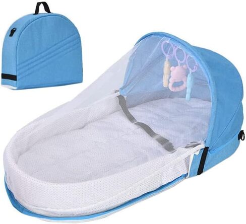 JTLB Portable Baby Travel Cot with Net and Awning Foldable Baby Cot Changing Bag Linen Cotton Bionic Design 0-18 Months with Toys for Newborns Infants (Pink) in Kuwait