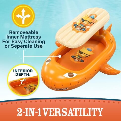 Octonauts Inflatable Travel Bed, Kids Blow up Mattress with Pump, Kids Air Mattress with Bumpers, Inflatable Bed Portable | Toddler air mattress made of PVC. Features removable inner pad. Great for camping, vacations, sleepovers or Kiddie Pool. in Kuwait