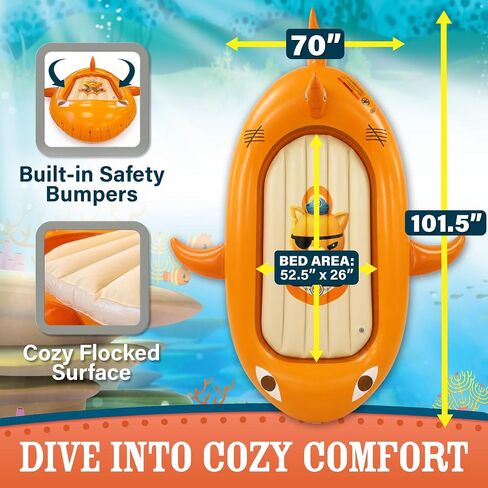 Octonauts Inflatable Travel Bed, Kids Blow up Mattress with Pump, Kids Air Mattress with Bumpers, Inflatable Bed Portable | Toddler air mattress made of PVC. Features removable inner pad. Great for camping, vacations, sleepovers or Kiddie Pool. in Kuwait
