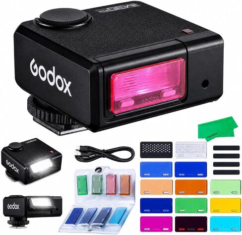 Godox iM30Pro iM30 Pro Flash with MA01 Magnetic Color Filters, Retro Camera Tiltable Mini Speedlite & Honeycomb Grid, Soft Diffuser, 12 Color Gels Combo for Sony ZV-E10/Fujifilm/Ricoh GR3/C/N/L in Kuwait