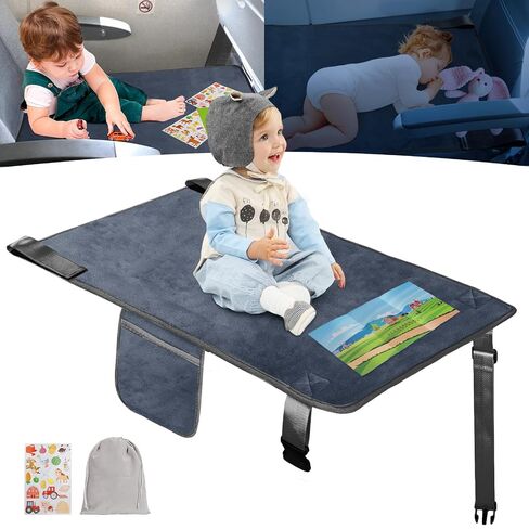 GoCozy Toddler Airplane Bed, Travel Essentials for Kids, Soft Toddler Airplane Travel Essentials with Sticker Book, Grey in Kuwait