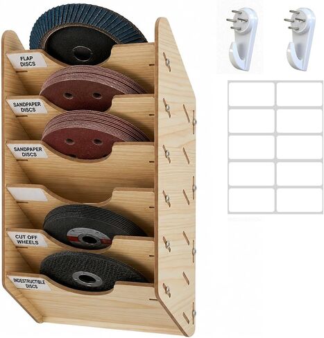 6-Tier Hanging Wooden Sandpaper Storage Holder, Sandpaper Organizer for Sanding Discs 5 Inch 6 Inch, Wall Mount Woodworking Tools Rack(Excluding Sandpaper), Maple Color, 1 Set in Kuwait