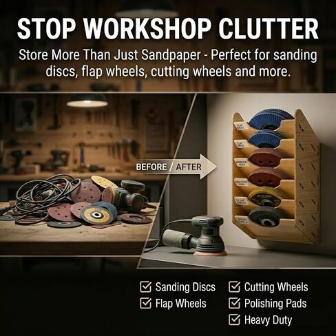 6-Tier Hanging Wooden Sandpaper Storage Holder, Sandpaper Organizer for Sanding Discs 5 Inch 6 Inch, Wall Mount Woodworking Tools Rack(Excluding Sandpaper), Maple Color, 1 Set in Kuwait