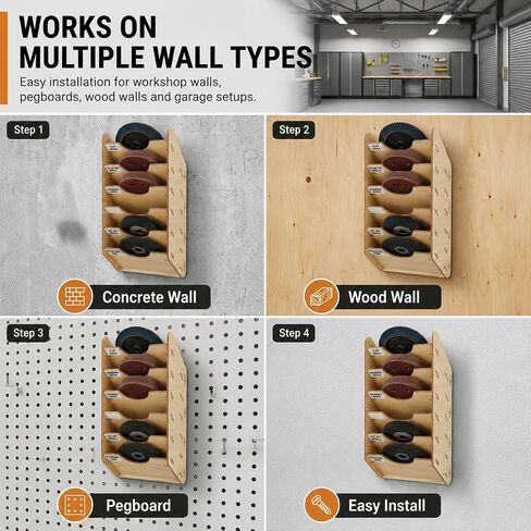 6-Tier Hanging Wooden Sandpaper Storage Holder, Sandpaper Organizer for Sanding Discs 5 Inch 6 Inch, Wall Mount Woodworking Tools Rack(Excluding Sandpaper), Maple Color, 1 Set in Kuwait