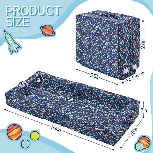 beeweed Toddler Travel Bed, Foldable Floor Bed for Toddler, Portable Kid Bed with Washable Cover, Soft Foam Kids Cot for Home, Travel, Camping & Grandma’s House, Space Ship in Kuwait
