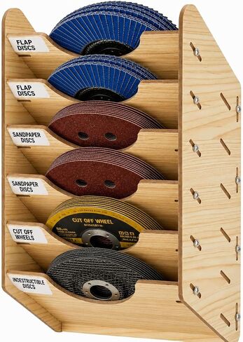 6-Tier Hanging Wooden Sandpaper Storage Holder, Sandpaper Organizer for Sanding Discs 5 Inch 6 Inch, Wall Mount Woodworking Tools Rack(Excluding Sandpaper), Maple Color, 1 Set in Kuwait