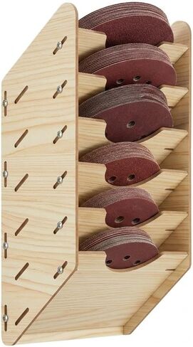 6-Tier Hanging Wooden Sandpaper Storage Holder, Sandpaper Organizer for Sanding Discs 5 Inch 6 Inch, Wall Mount Woodworking Tools Rack(Excluding Sandpaper), Maple Color, 1 Set in Kuwait