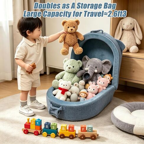 Fistone Foldable Toddler Travel Bed, Portable Soft Foam Floor Bed for Kids, with Washable Cover for Home & Trips (Grey-Blue) in Kuwait