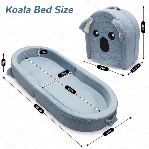 Fistone Foldable Toddler Travel Bed, Portable Soft Foam Floor Bed for Kids, with Washable Cover for Home & Trips (Grey-Blue) in Kuwait