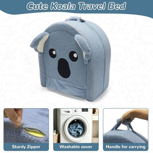 Fistone Foldable Toddler Travel Bed, Portable Soft Foam Floor Bed for Kids, with Washable Cover for Home & Trips (Grey-Blue) in Kuwait