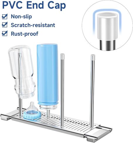 Expandable Over Sink Water Bottle Drying Rack with Dish Cloth Holder, Metal Kitchen Cup Drying Rack, Space-Saving Sink Drainer for Baby Bottles, Bottles, Dish Rags, Gloves & Reusable Bags (Silver) in Kuwait