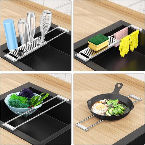 Expandable Over Sink Water Bottle Drying Rack with Dish Cloth Holder, Metal Kitchen Cup Drying Rack, Space-Saving Sink Drainer for Baby Bottles, Bottles, Dish Rags, Gloves & Reusable Bags (Silver) in Kuwait