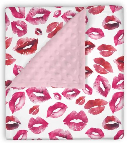 Mink Baby Girls Blankets Valentines Day Lips, Dirty Pink Soft Double Layer Dotted Backing Receiving Swaddle, Newborn Infant Toddler Nursery Crib Bedding Shower Gift 30" x 40" in Kuwait