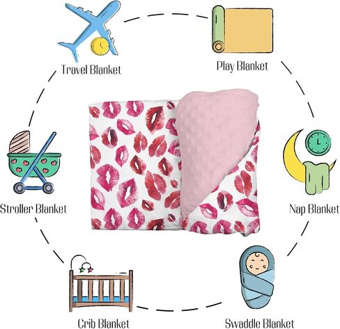 Mink Baby Girls Blankets Valentines Day Lips, Dirty Pink Soft Double Layer Dotted Backing Receiving Swaddle, Newborn Infant Toddler Nursery Crib Bedding Shower Gift 30" x 40" in Kuwait