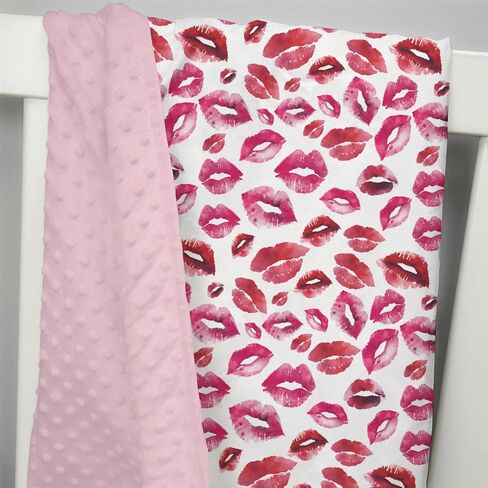 Mink Baby Girls Blankets Valentines Day Lips, Dirty Pink Soft Double Layer Dotted Backing Receiving Swaddle, Newborn Infant Toddler Nursery Crib Bedding Shower Gift 30" x 40" in Kuwait