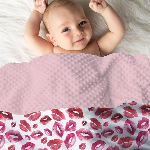 Mink Baby Girls Blankets Valentines Day Lips, Dirty Pink Soft Double Layer Dotted Backing Receiving Swaddle, Newborn Infant Toddler Nursery Crib Bedding Shower Gift 30" x 40" in Kuwait