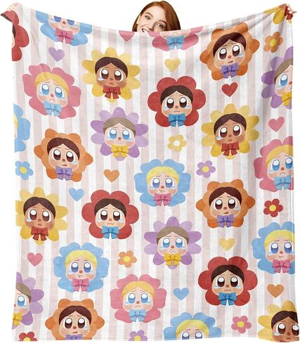 Baby Flower Flannel Throw Blanket, Cute Floral Love Hearts Gifts for Kids Girls Toddler Children Teens, Striped Nursery Soft Blankets for Bedding Sofa 50''x60'' in Kuwait