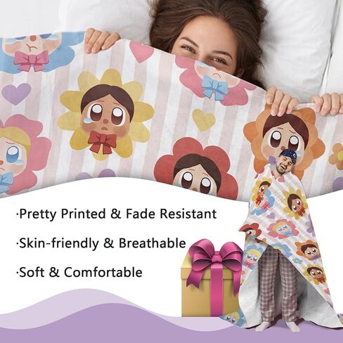 Baby Flower Flannel Throw Blanket, Cute Floral Love Hearts Gifts for Kids Girls Toddler Children Teens, Striped Nursery Soft Blankets for Bedding Sofa 50''x60'' in Kuwait