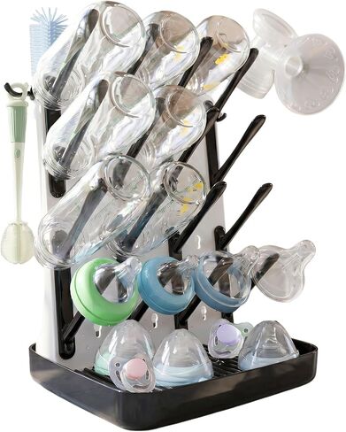Baby Bottle Drying Rack, Vertical Space Saving Bottle Dryer for Countertop, Holds 12 Bottles, BPA Free Baby Bottle Organizer with Removable Drip Tray for Pacifiers, Pump Parts & Accessories in Kuwait