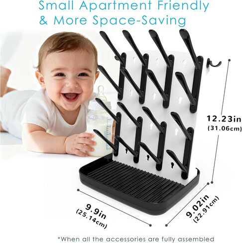 Baby Bottle Drying Rack, Vertical Space Saving Bottle Dryer for Countertop, Holds 12 Bottles, BPA Free Baby Bottle Organizer with Removable Drip Tray for Pacifiers, Pump Parts & Accessories in Kuwait