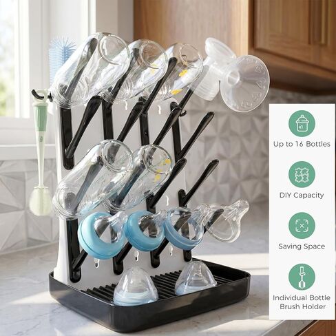 Baby Bottle Drying Rack, Vertical Space Saving Bottle Dryer for Countertop, Holds 12 Bottles, BPA Free Baby Bottle Organizer with Removable Drip Tray for Pacifiers, Pump Parts & Accessories in Kuwait