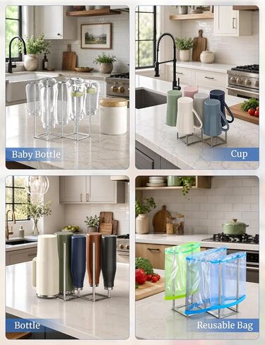 Foldable Bottle Drying Rack, Baby Bottle Drying Rack, Collapsible Cup Draining Holder, Retractable Reusable Stainless Steels Storage Bag Dryer with Non-Slip Bottom in Kuwait