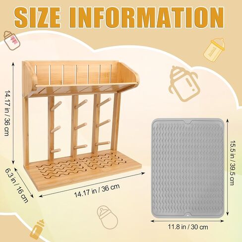 Windspeed Wooden Bottle Drying Rack for Baby Bottle Rack Dryer with Drain Pad, Space Saving for 11 Milk Glass Baby Feeder, Ideal Too for Busy Parents in Kuwait