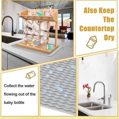 Windspeed Wooden Bottle Drying Rack for Baby Bottle Rack Dryer with Drain Pad, Space Saving for 11 Milk Glass Baby Feeder, Ideal Too for Busy Parents in Kuwait