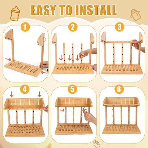 Windspeed Wooden Bottle Drying Rack for Baby Bottle Rack Dryer with Drain Pad, Space Saving for 11 Milk Glass Baby Feeder, Ideal Too for Busy Parents in Kuwait