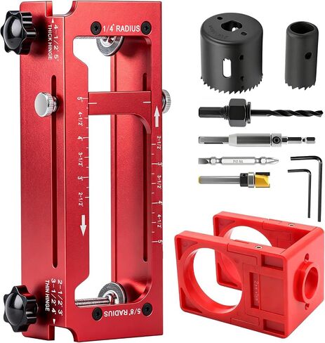 Door Hinge Jig & Door Lock Installation Kit, Aluminum Alloy Router Template Kit, Adjustable for 2.5"–5" Hinges, Fits 1/4" & 5/8" Radius and Square Hinges, Door Hole Drilling Kit for Knob and Deadbolt in Kuwait