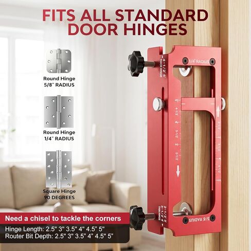 Door Hinge Jig & Door Lock Installation Kit, Aluminum Alloy Router Template Kit, Adjustable for 2.5"–5" Hinges, Fits 1/4" & 5/8" Radius and Square Hinges, Door Hole Drilling Kit for Knob and Deadbolt in Kuwait