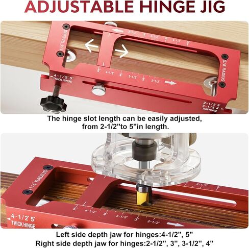 Door Hinge Jig & Door Lock Installation Kit, Aluminum Alloy Router Template Kit, Adjustable for 2.5"–5" Hinges, Fits 1/4" & 5/8" Radius and Square Hinges, Door Hole Drilling Kit for Knob and Deadbolt in Kuwait