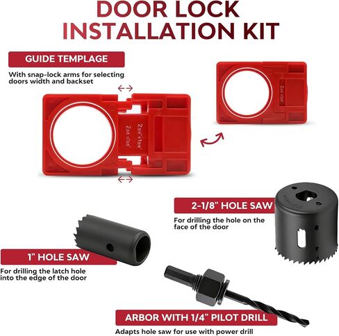 Door Hinge Jig & Door Lock Installation Kit, Aluminum Alloy Router Template Kit, Adjustable for 2.5"–5" Hinges, Fits 1/4" & 5/8" Radius and Square Hinges, Door Hole Drilling Kit for Knob and Deadbolt in Kuwait