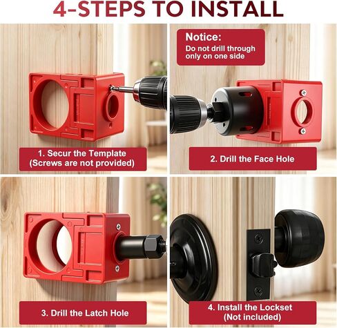 Door Hinge Jig & Door Lock Installation Kit, Aluminum Alloy Router Template Kit, Adjustable for 2.5"–5" Hinges, Fits 1/4" & 5/8" Radius and Square Hinges, Door Hole Drilling Kit for Knob and Deadbolt in Kuwait