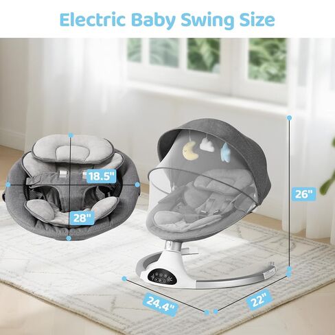 KIDINIX Baby Swings for Infants, Bluetooth Infant Swing with Music Speaker, 3 Seat Positions, 3 Speeds for Newborn Boy Girl, Indoor & Outdoor Use, Black in Kuwait
