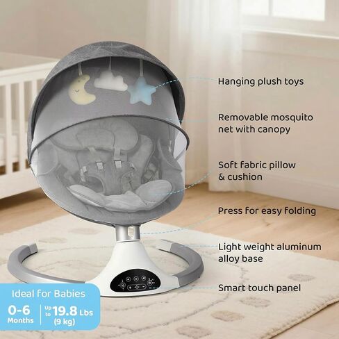 KIDINIX Baby Swings for Infants, Bluetooth Infant Swing with Music Speaker, 3 Seat Positions, 3 Speeds for Newborn Boy Girl, Indoor & Outdoor Use, Black in Kuwait